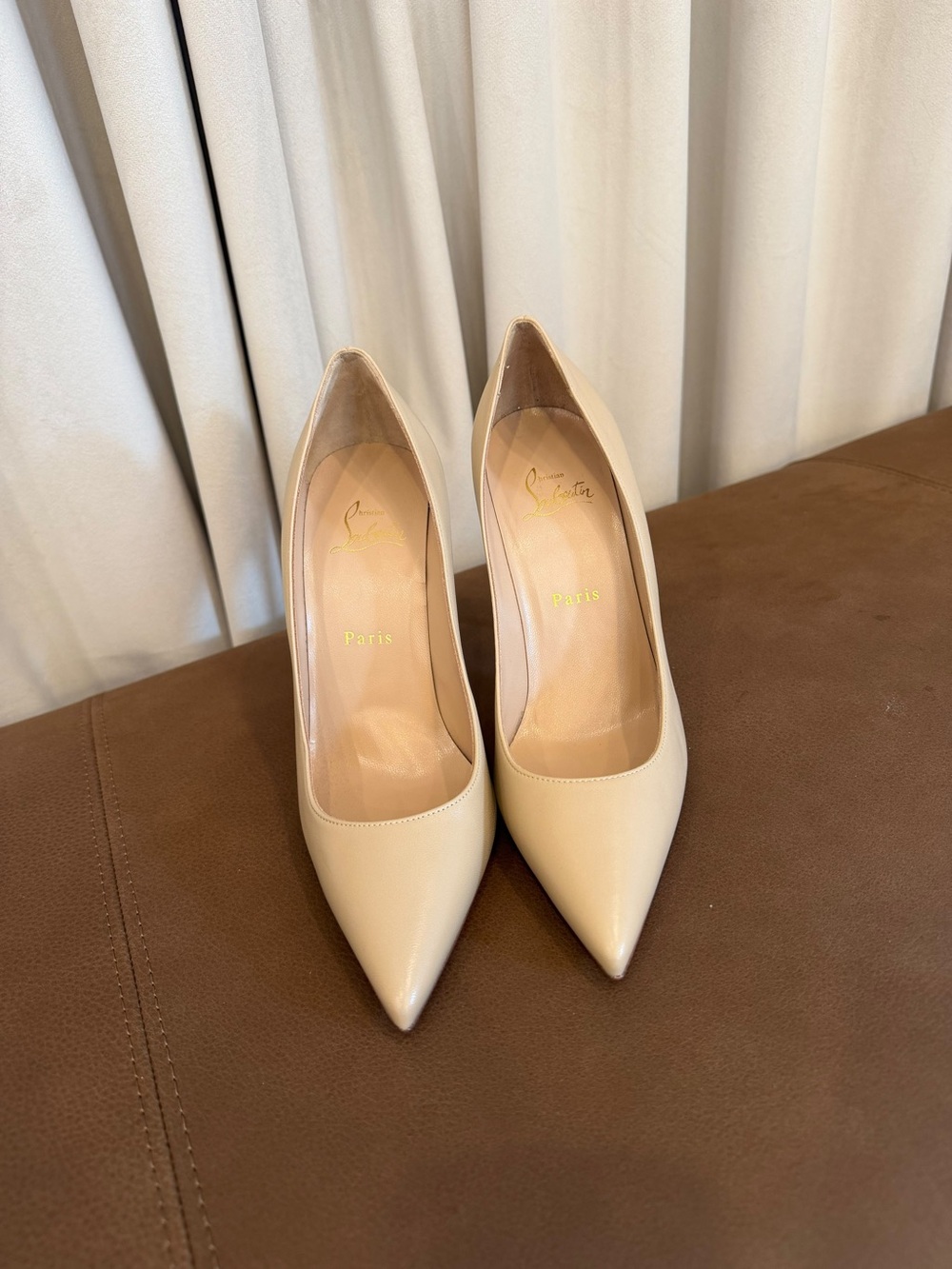 Christian Louboutin Beige Pointed-Toe Leather Pumps